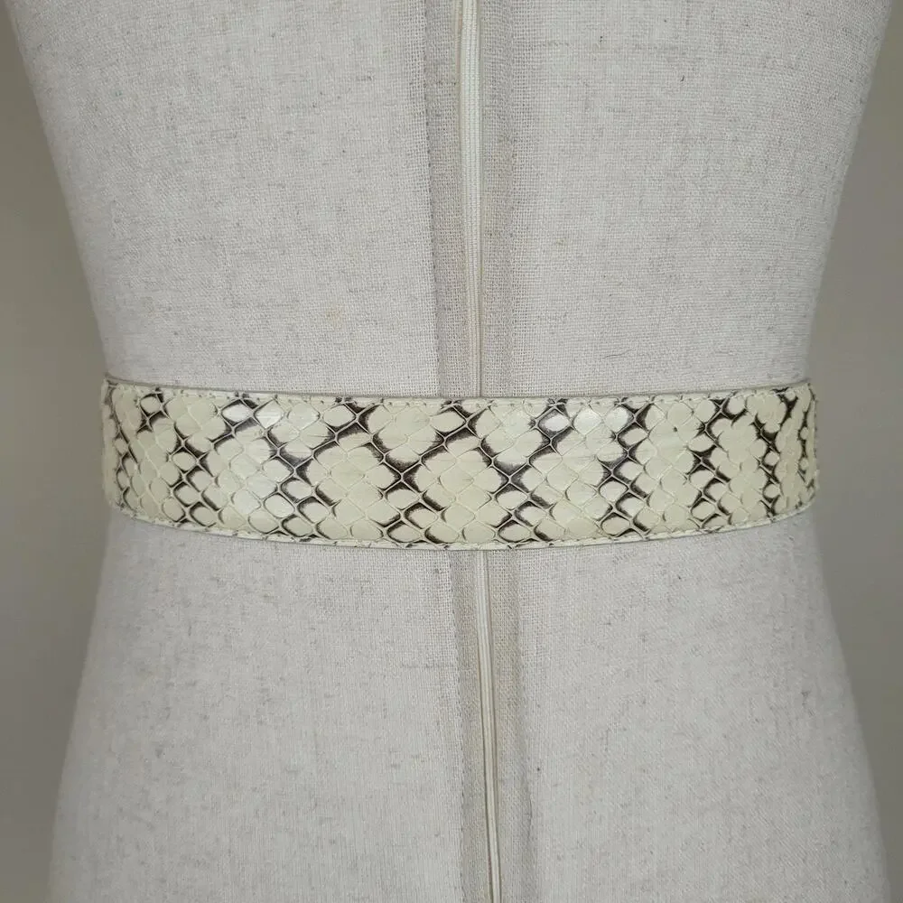VTG The Ritz Belt Small Beige Snakeskin Leather Waist Animal Print Statement 80s